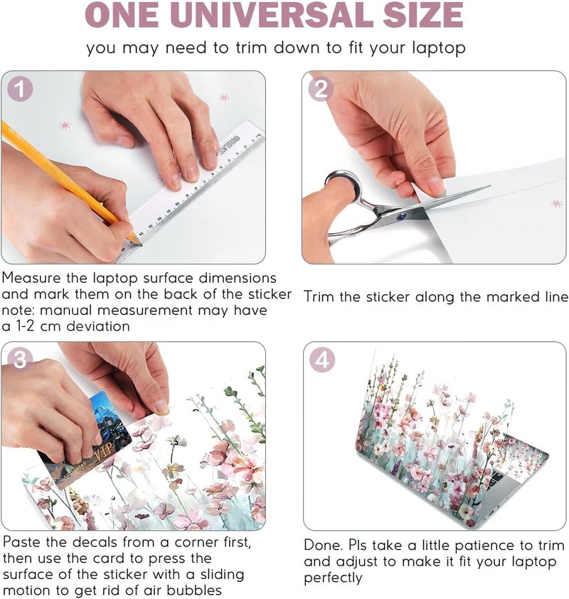 DINKY Laptop Skin Sticker Decal, 16" 16.5” 17” 17.3 inch Laptop Universal Reusable Vinyl Skin Stickers Art Cover Decal Notebook PC Personalized Protector Flower - Image 5